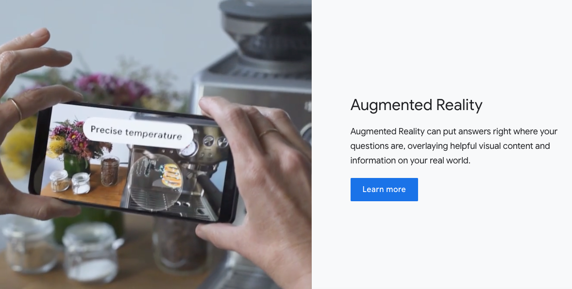 Google AR and VR Screenshot A screenshot of a webpage informing users about Google's VR and AR.